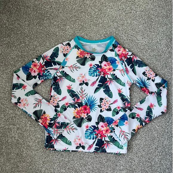 Pipeline Floral Rashguard Swim Shirt Stretchy UPF Pool Beach Girls Size 16 - Picture 1 of 9